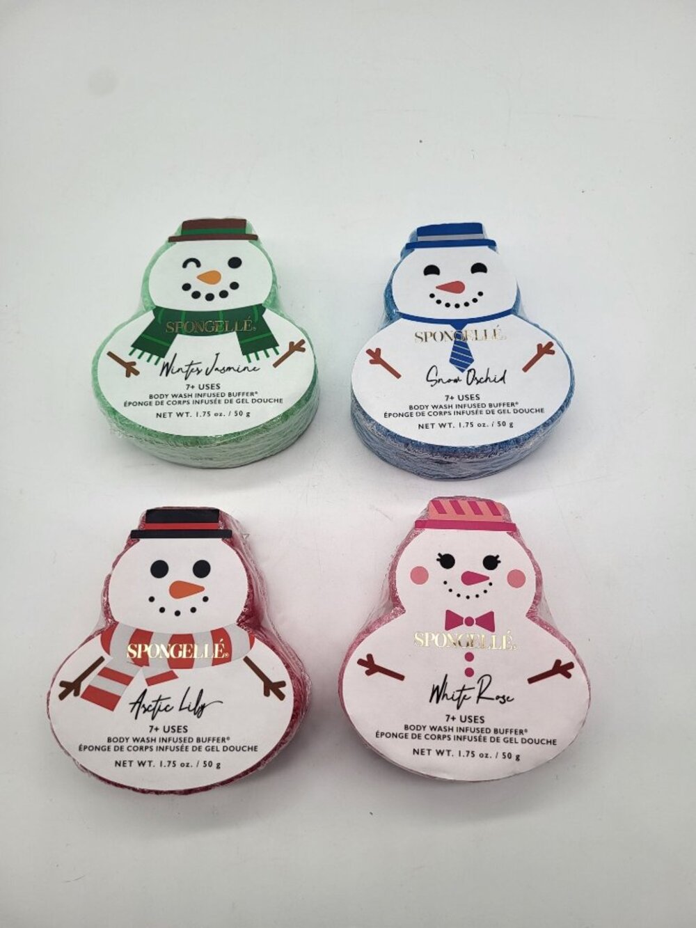 Spongelle Holiday Snowman Assorted Pack of 4 Body Wash Infused Buffers - Picture 1 of 2
